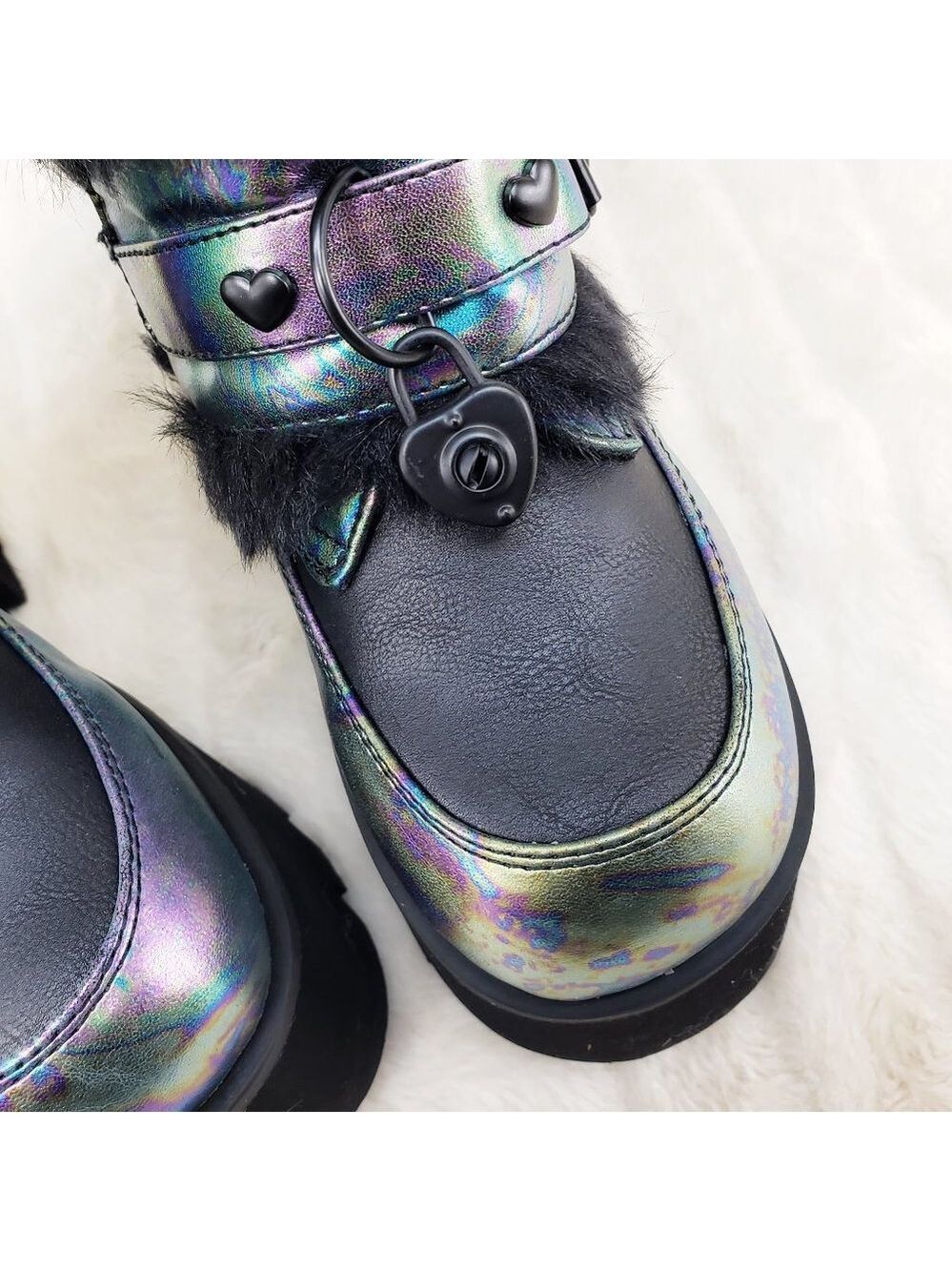 Ash Goth Punk Furry Mid Calf Platform Boots - Picture 15 of 15